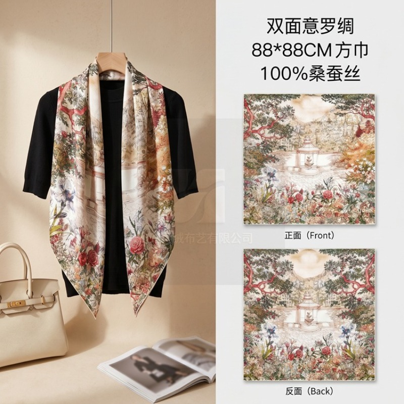 Scarf Silk Square - 100% Mulberry Silk 18 Momme Print