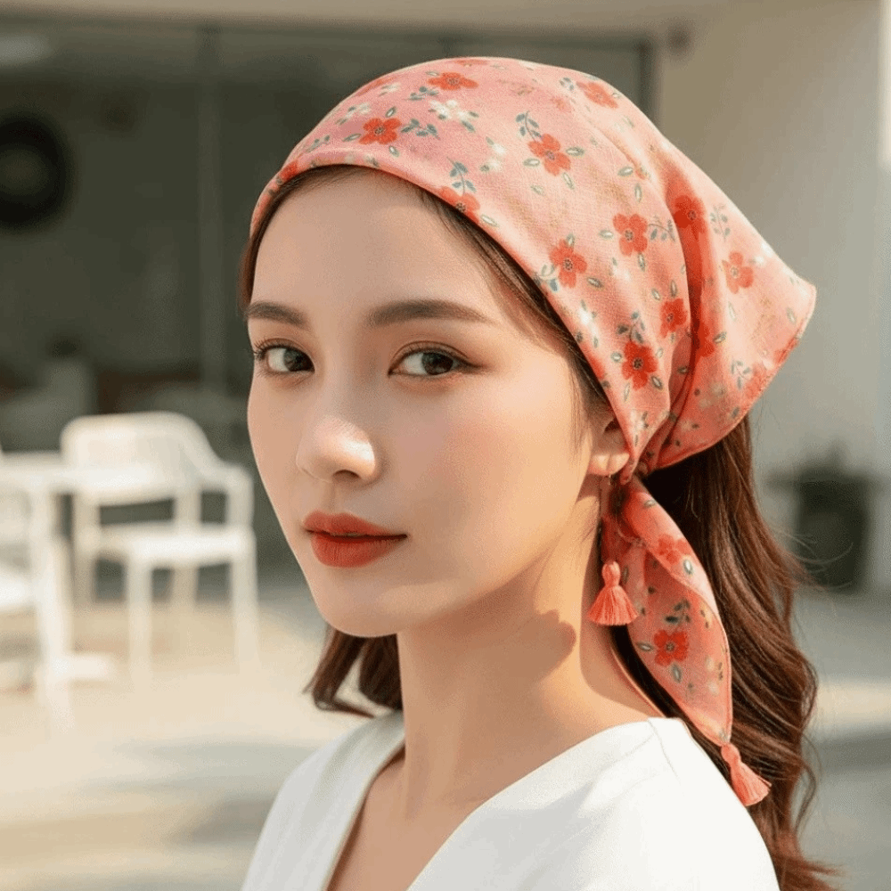 Bandana Cotton - Neck Wrap Cotton-Linen Square Scarf Fringed