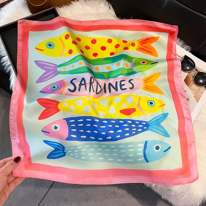 Fashion Fish Pattern Square Si - Silk Neck Scarf recension och pris